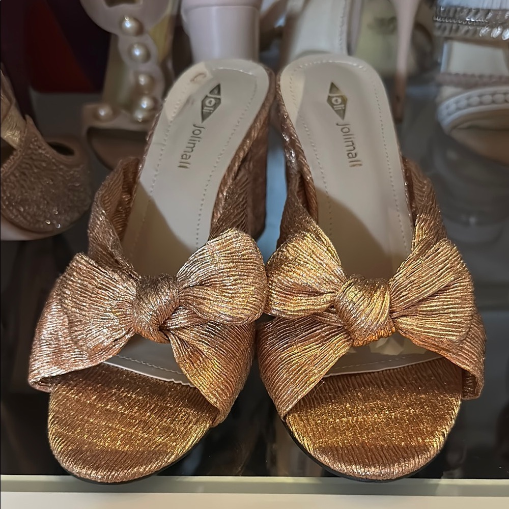 Women's rose Gold Bow Slide Sandals
